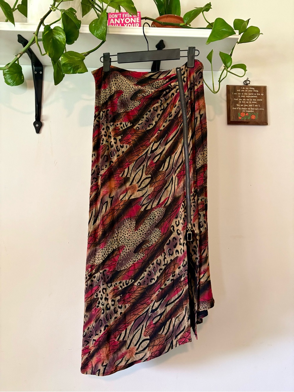 Frank Lyman Design Asymmetrical Animal-Print Skirt in Pink, Brown and Black